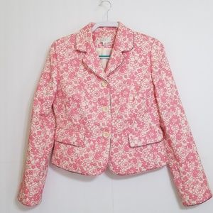 LOFT Pink and White Embroidered Flowery Blazer